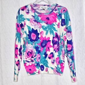 Vintage 90's Karen Scott Bold Floral Print Long Sleeve Pullover Knit Sweater
